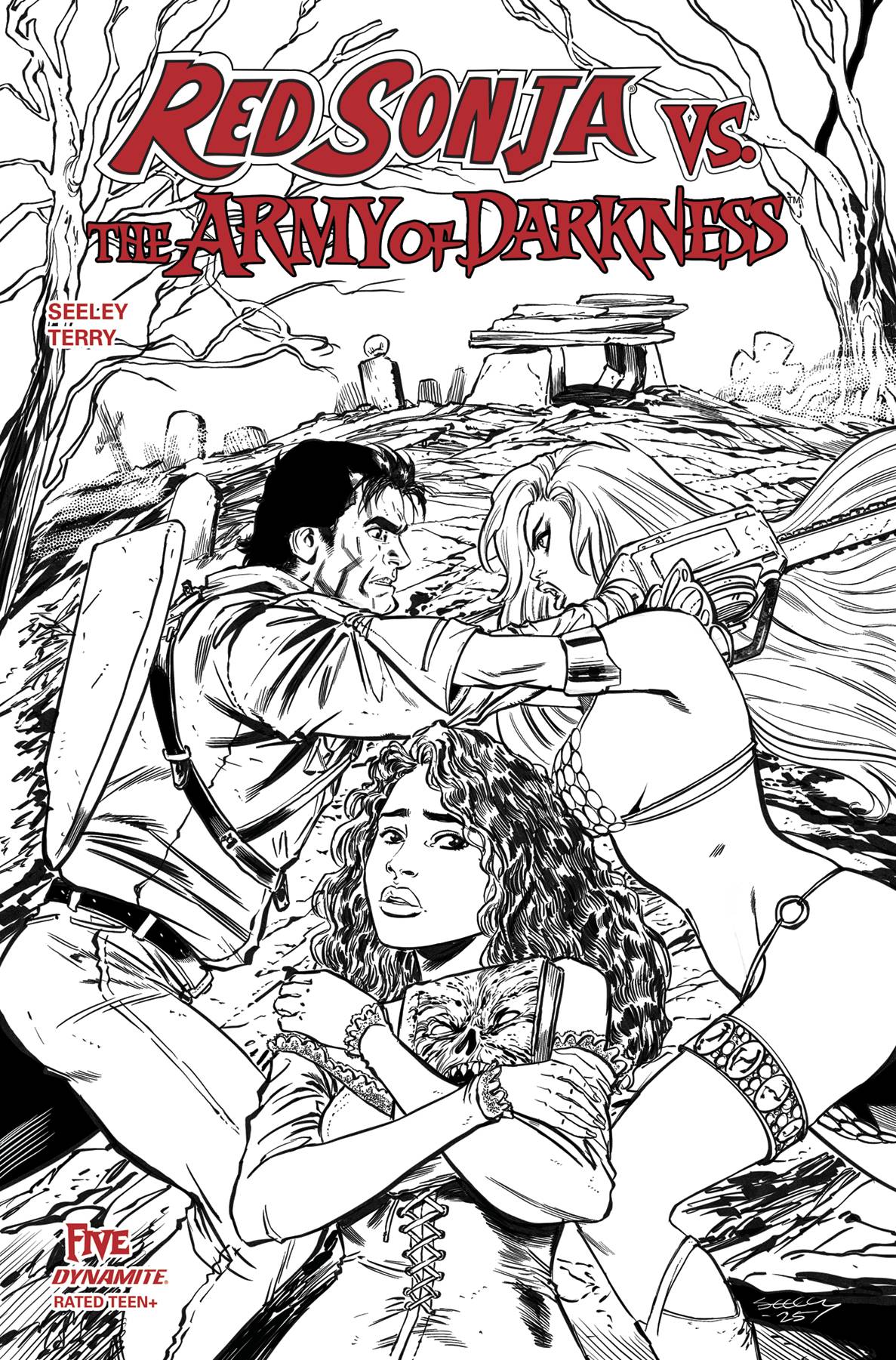 RED SONJA VS AOD #5 CVR G 10 COPY INCV SEELEY LINE ART