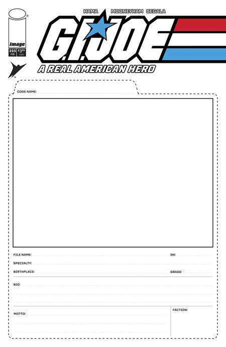 GI JOE A REAL AMERICAN HERO #325 CVR F BLANK SKETCH FILE CARD VAR