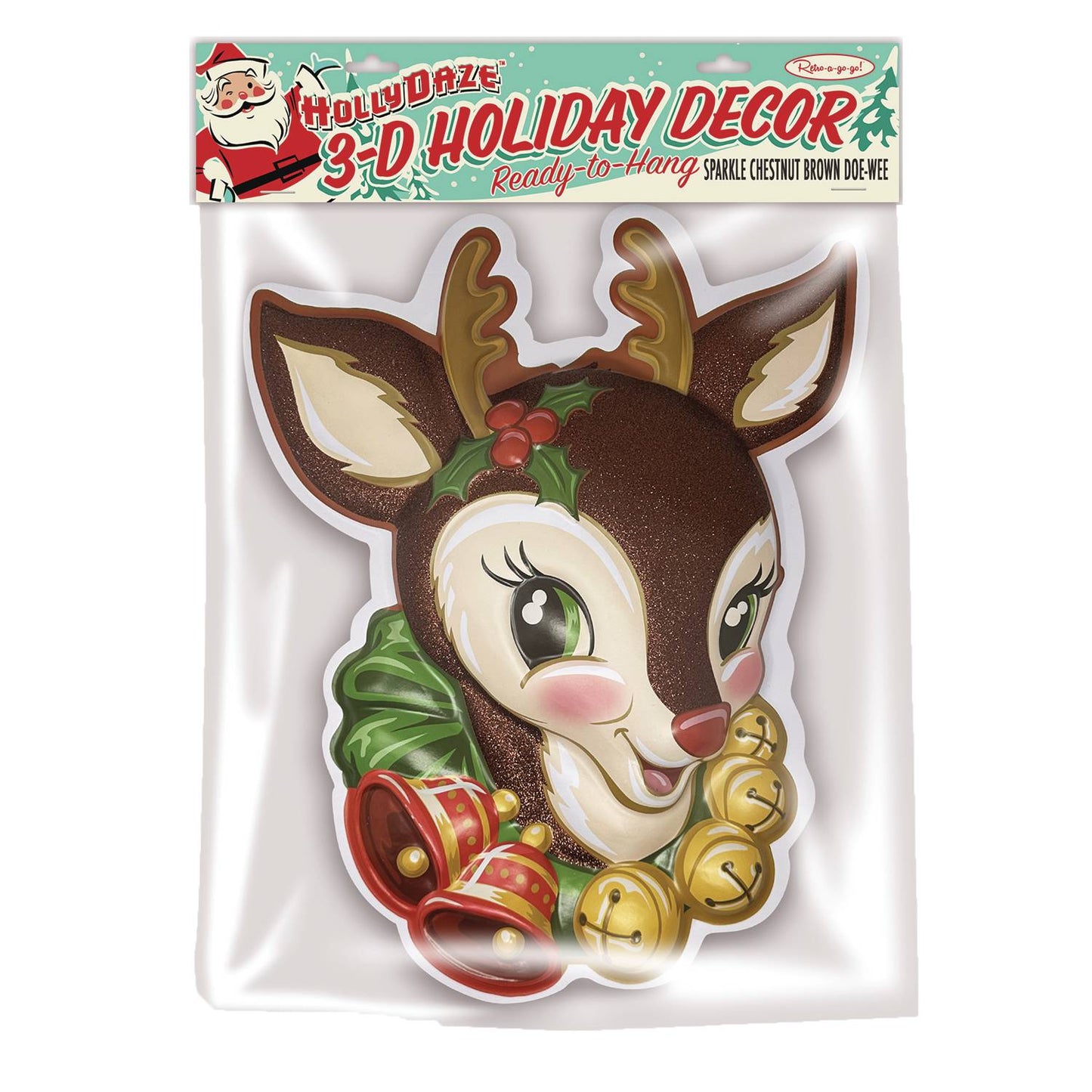 SPARKLE CHESTNUT BROWN DOE-WEE REINDEER 3D WALL DECOR (NET)