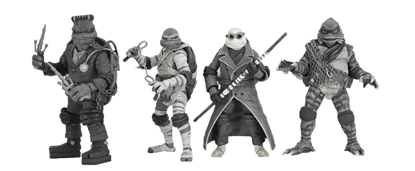 TMNT X UNIVERSAL MONSTERS TURLTE BW 4 PACK AF (NET) (C: 1-1-