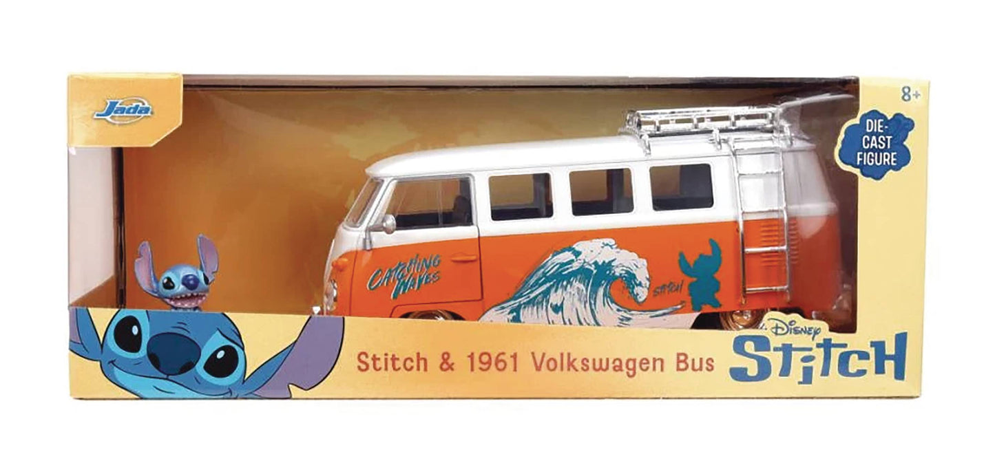 DISNEY HWR 1961 VW BUS W/ STITCH FIG 1/24 DIE-CAST VEHICLE (